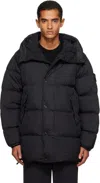 Stone Island Quilted Short Parka With Hood And Button Closures In Black