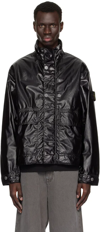 Stone Island Black 4100016 Mussola Gommata-tc Jacket In V0029 Black