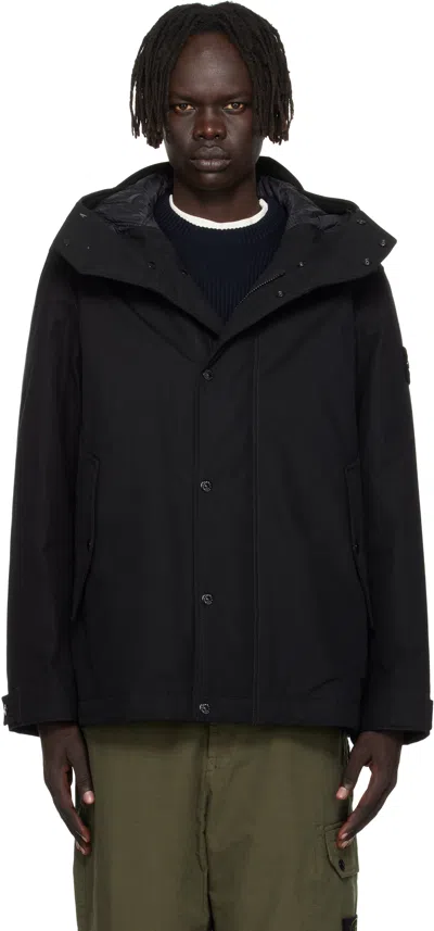 Stone Island Black 4100105 Weatherproof Cotton Canvas Short Parka In Animal Print