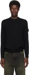 Stone Island Crew Neck Sweater With Brushed Texture. In Black