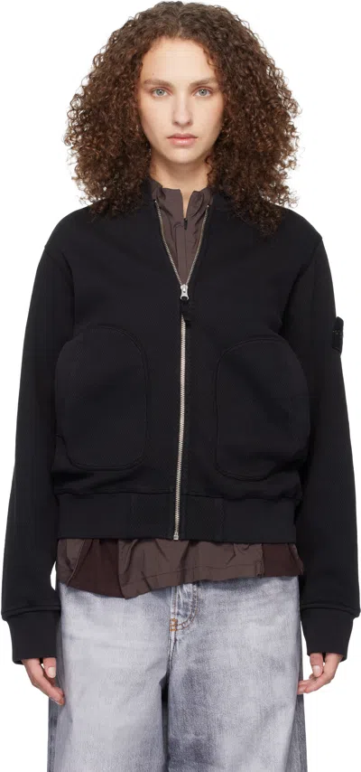 Stone Island Black 6100014 Mesh Stitch Organic Fleece Track Jacket