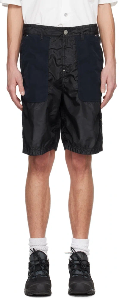Stone Island Black & Navy Patch Shorts In V0020 Navy Blue
