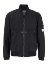 Stone Island Black Bomber Jacket With Front Zip Closure And Logo Patch On The Sleeve In Tech Fabric Man