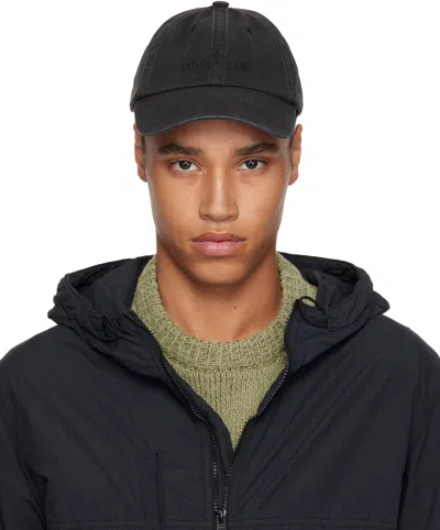 Stone Island Black Brushed Cotton Gabardine Cap In V0029 Black