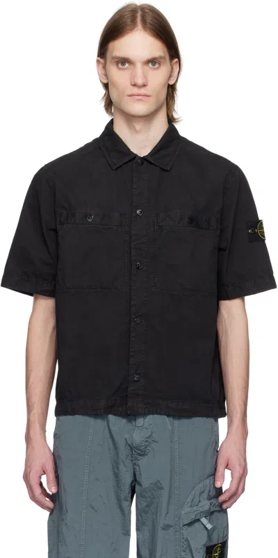 Stone Island Black Brushed Organic Cotton Canvas Old Effect Shirt In V0129 Black