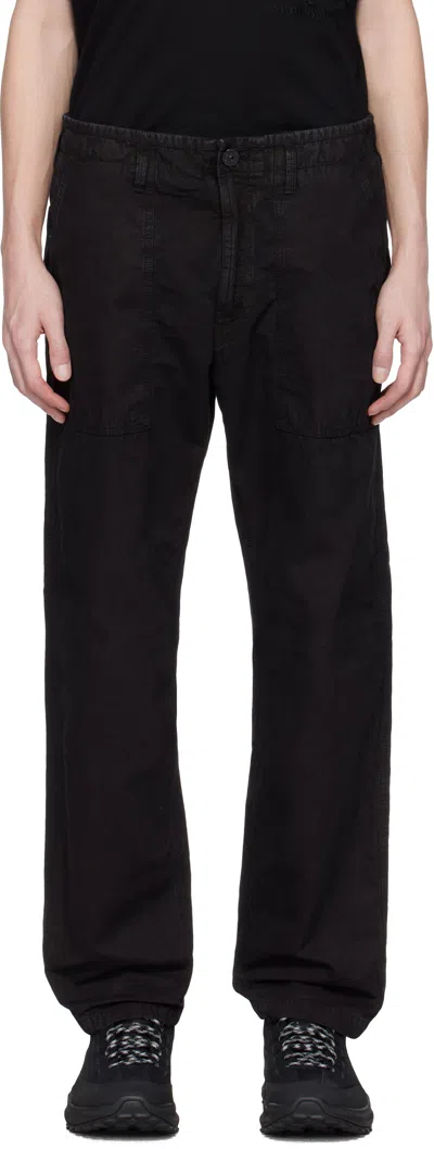 Stone Island Black Brushed Organic Cotton Canvas Old Effect Trousers In V0129 Black
