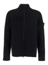 Stone Island Blue Cardigan With High Neck And Logo Patch On The Sleeve In Cotton Man In Black
