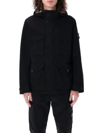 STONE ISLAND BLACK COMPASS-BADGE JACKET