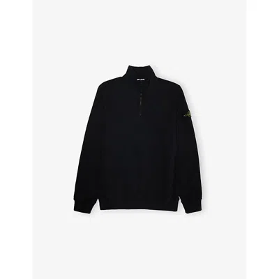 STONE ISLAND BLACK COMPASS-BADGE QUARTER-ZIP COTTON-JERSEY POLO TOP