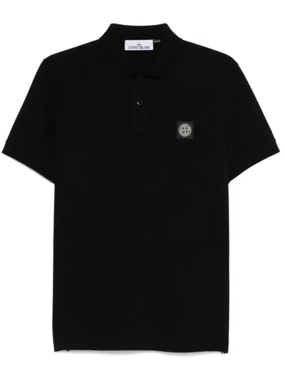 STONE ISLAND BLACK LOGO POLO SHIRT