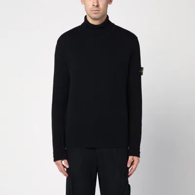 STONE ISLAND BLACK COTTON BLEND TURTLENECK SWEATER