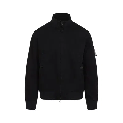 Stone Island Black Cotton Bomber Jacket With Iconic Patch Emblem