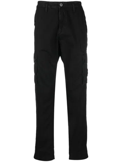 STONE ISLAND BLACK COTTON CARGO TROUSERS