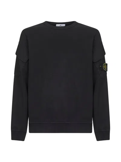 STONE ISLAND BLACK COTTON CREWNECK SWEATSHIRT