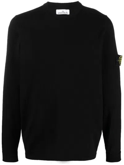 STONE ISLAND STONE ISLAND BLACK COTTON FINE KNIT CREW NECK JERSEY