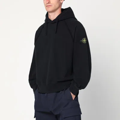 STONE ISLAND STONE ISLAND BLACK COTTON HOODED SWEATSHIRT