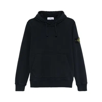 STONE ISLAND STONE ISLAND BLACK COTTON HOODIE SWEATER WITH KANGAROO POCKET