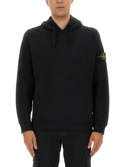 STONE ISLAND BLACK COTTON HOODIE WITH LOGO PATCH
