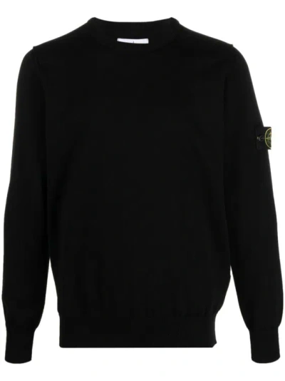 Stone Island Black Cotton Knitted Sweaters
