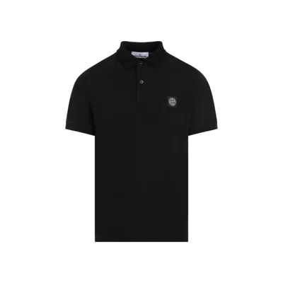 STONE ISLAND STONE ISLAND BLACK COTTON POLO