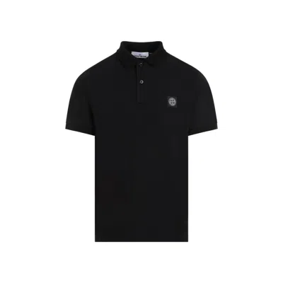 STONE ISLAND STONE ISLAND BLACK COTTON POLO