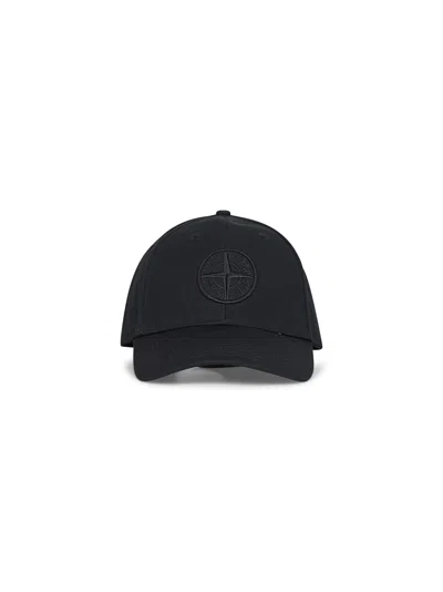 Stone Island Black Cotton Rep Logo Baseball Cap
