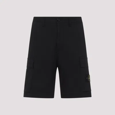 Stone Island Cargo Bermuda Shorts With Removable Badge In Blue