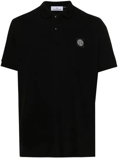 Stone Island Black Cotton Ss Polo