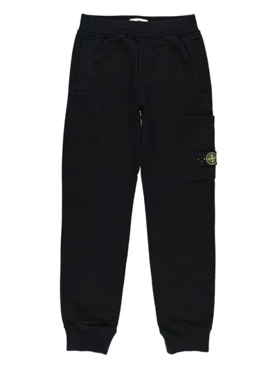 Stone Island Kids' Black Pants With Elastic Waist And Logo Patch On The Side In Cotton Boy