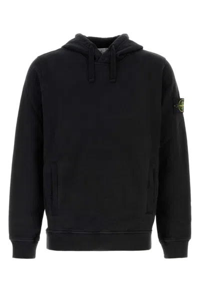 Stone Island Black Cotton Hoodie With Logo Patch