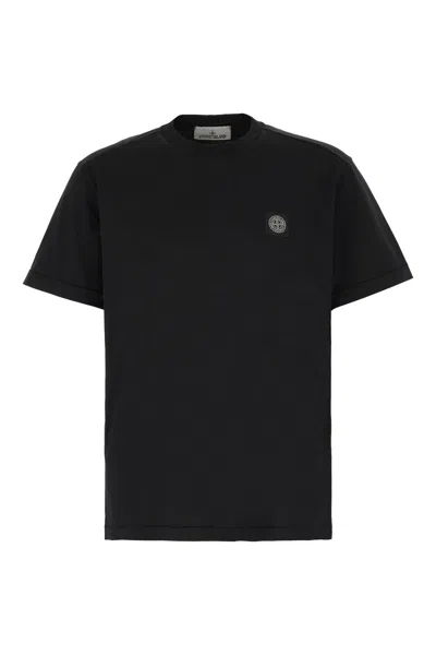 STONE ISLAND BLACK COTTON T-SHIRT