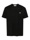 STONE ISLAND BLACK COTTON T-SHIRT WITH LOGO APPLIQUE