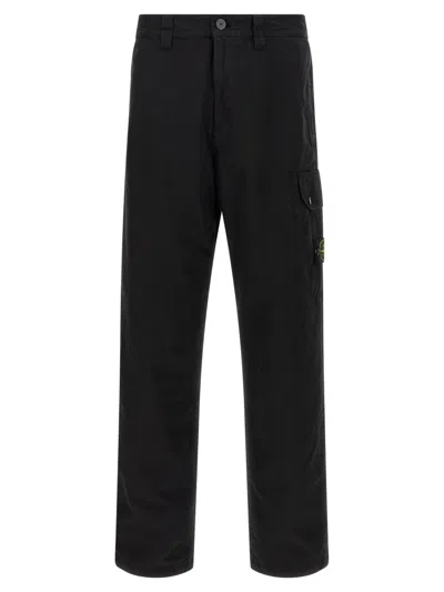 STONE ISLAND BLACK COTTON TROUSERS