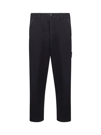 Stone Island Black Cotton Twill Cargo Trousers