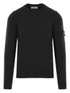 Stone Island Crew Neck Wool Sweater With Reverse Stitch Details In Black