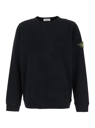 STONE ISLAND BLACK CREWNECK SWEATSHIRT WITH LOGO PATCH IN COTTON MAN