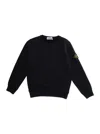 Stone Island Black Crewneck Sweatshirt With Logo Patch On The Sleeve In Cotton Boy In Black