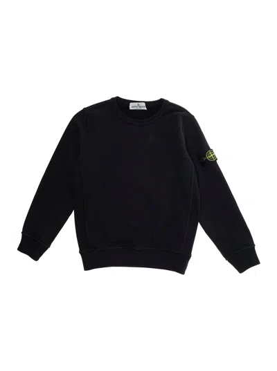 Stone Island Kids' Black Crewneck Sweatshirt With Logo Patch On The Sleeve In Cotton Boy
