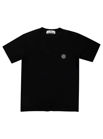 Stone Island Kids' Black Crewneck T-shirt With Logo Patch In Cotton Boy