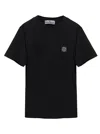 Stone Island Black Crewneck T-shirt With Patch Logo In Cotton Boy In Black