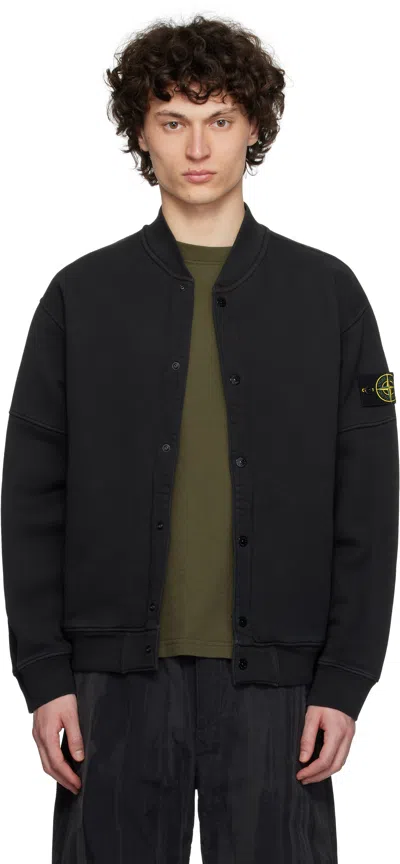 Stone Island Black Diagonal Fleece Old Effect Bomber Jacket In V0129 Black
