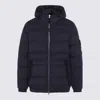 Stone Island Blue Hooded Down Jacket With Logo Patch In Nylon Man