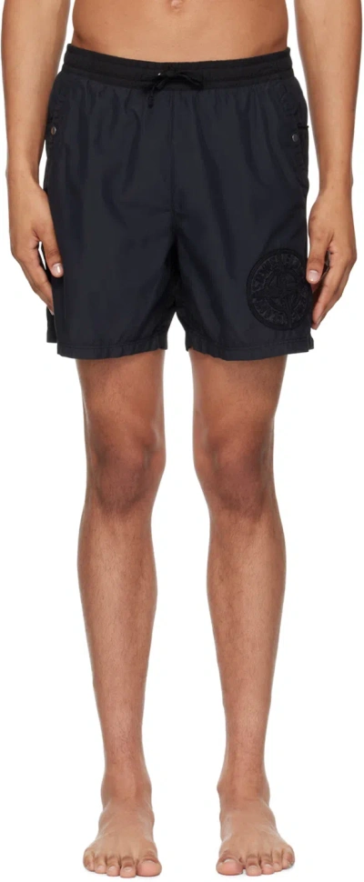 Stone Island Black Embroidered-logo Swim Shorts