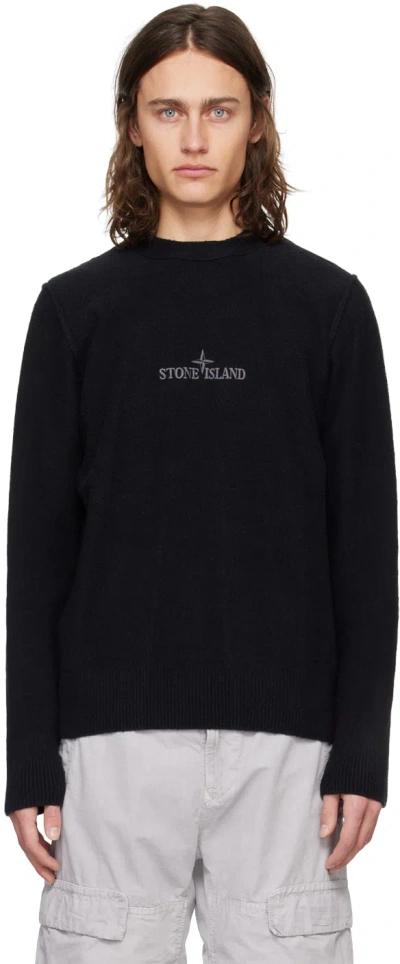Stone Island Black Embroidered Sweater In V0029 Black