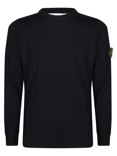 STONE ISLAND BLACK FITTED CREW NECK SWEATER