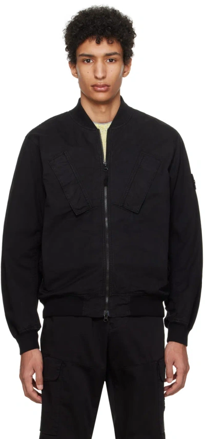 Stone Island Black Garment-dyed Bomber Jacket In V0029 - Black