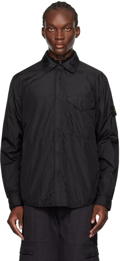 Stone Island Black Garment-dyed Insulated Jacket In V0029 Black