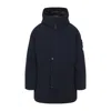 Stone Island Black Hooded Coat With Relaxed Silhouette In Blue