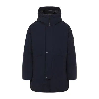 STONE ISLAND STONE ISLAND BLUE HOODED COAT WITH RELAXED SILHOUETTE