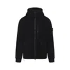 Stone Island Textured Wool Blend Jacket With Hood In Black